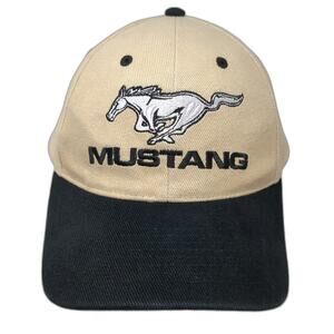 Mustang Baseball Cap Beige Black One Size Strapback Embroidered Horse Logo Hat